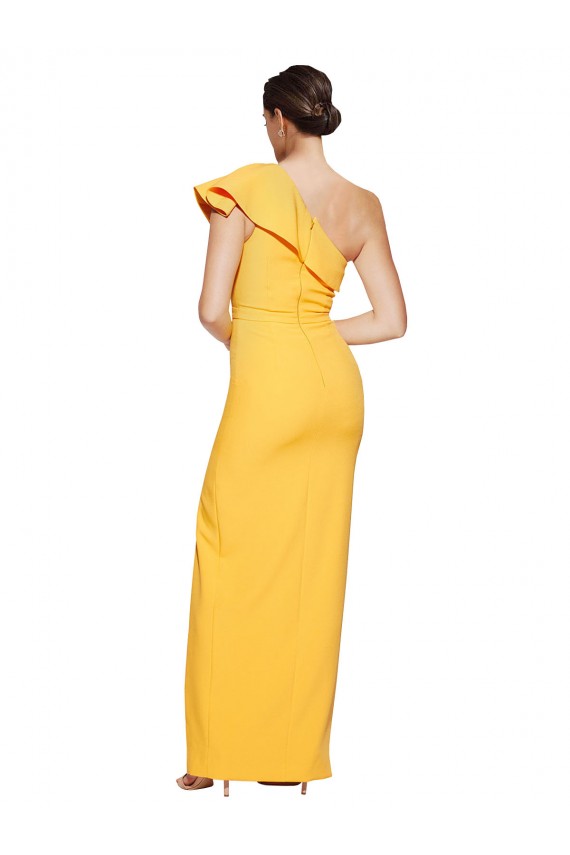 Crepe Esticado Um Ombro Sem Mangas Comprimento Chão Longo Bainha Vestidos de Madrinha / Vestidos de Noite / Vestidos de Festa Baratos
