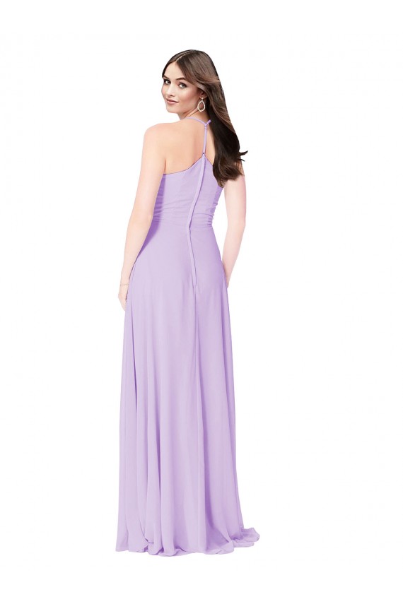Chiffon Decote V Sem Mangas Comprimento Chão Açafrão Linha A Vestidos de Madrinha Baratos