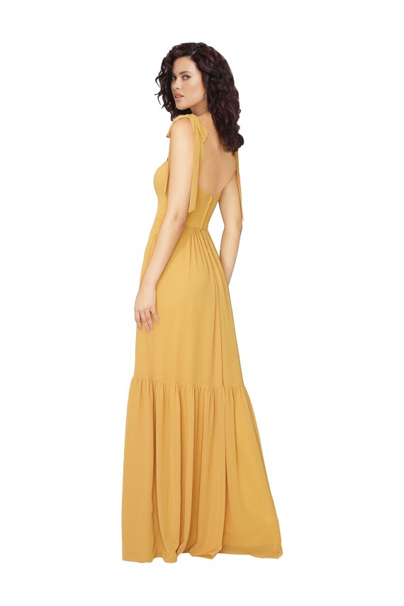 Chiffon Decote Quadrado Sem Mangas Comprimento Chão Linha A Vestidos de Madrinha Baratos