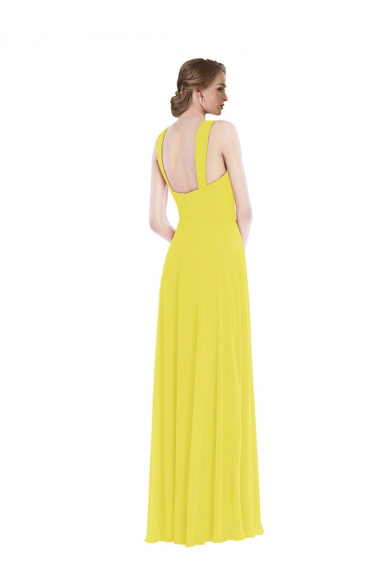 Chiffon Alças finas Sem Mangas Comprimento Chão Amarelo Linha A Vestidos de Madrinha Baratos