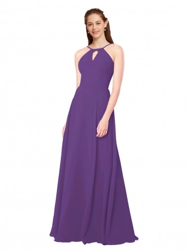 Chiffon Decote Alto Sem Mangas Comprimento Chão Longo Bainha Vestidos de Madrinha Baratos