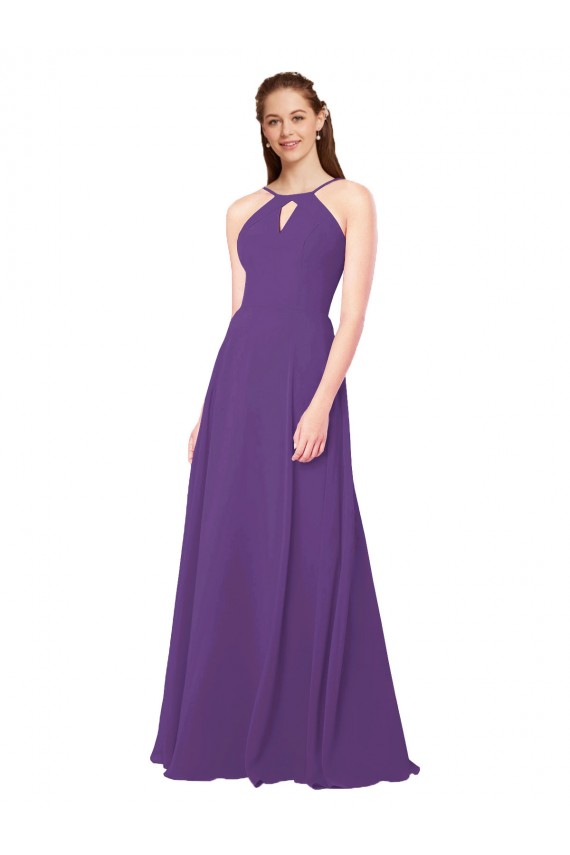 Chiffon Decote Alto Sem Mangas Comprimento Chão Longo Bainha Vestidos de Madrinha Baratos