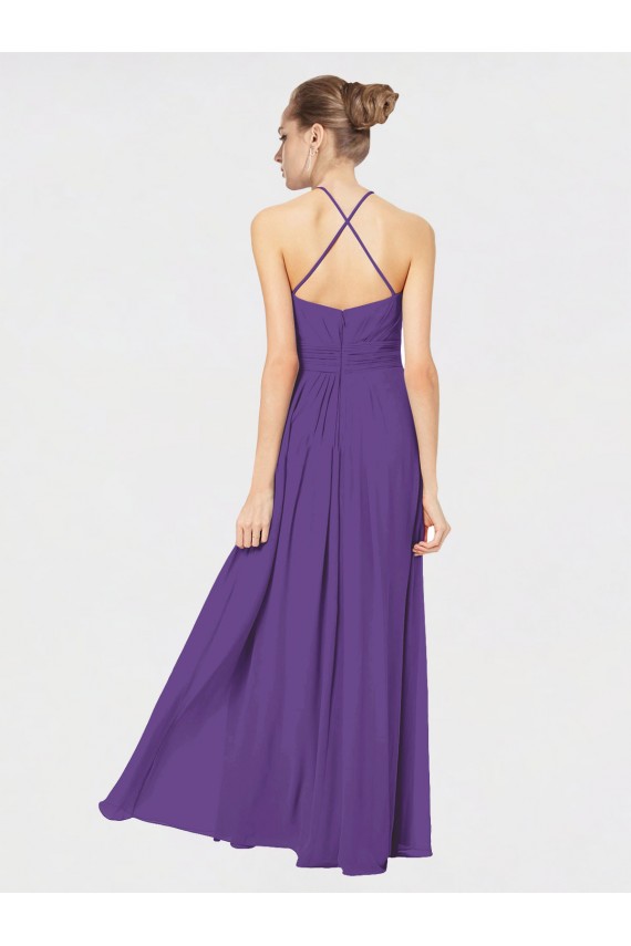Chiffon Alças finas Sem Mangas Criss Cruz Comprimento Chão Longo Linha A Vestidos de Madrinha Baratos