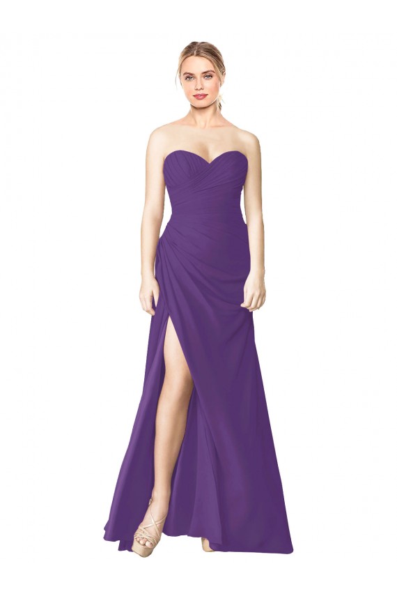 Chiffon Amor Sem Mangas Lombar Comprimento Chão Ameixa Roxa Longo Vestidos de Madrinha Baratos