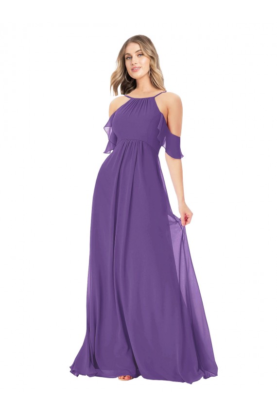 Chiffon Fora do Ombro Ombro Frio Comprimento Chão Linha A Vestidos de Madrinha Baratos