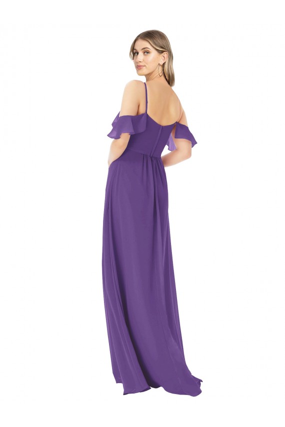Chiffon Fora do Ombro Ombro Frio Comprimento Chão Linha A Vestidos de Madrinha Baratos