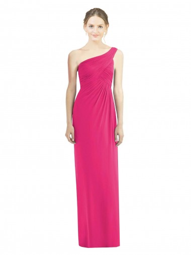 Chiffon Um Ombro Sem Mangas Comprimento Chão Azaléia Bainha Vestidos de Madrinha Baratos