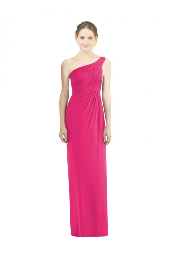 Chiffon Um Ombro Sem Mangas Comprimento Chão Azaléia Bainha Vestidos de Madrinha Baratos