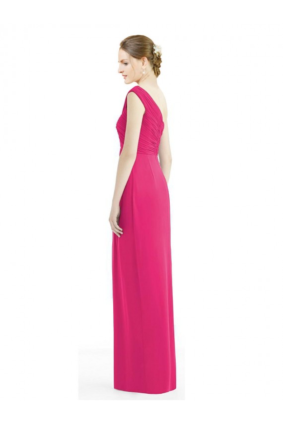 Chiffon Um Ombro Sem Mangas Comprimento Chão Azaléia Bainha Vestidos de Madrinha Baratos