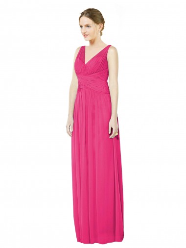 Chiffon Decote V Sem Mangas Costas em V Comprimento Chão Azaléia Linha A Vestidos de Madrinha Baratos