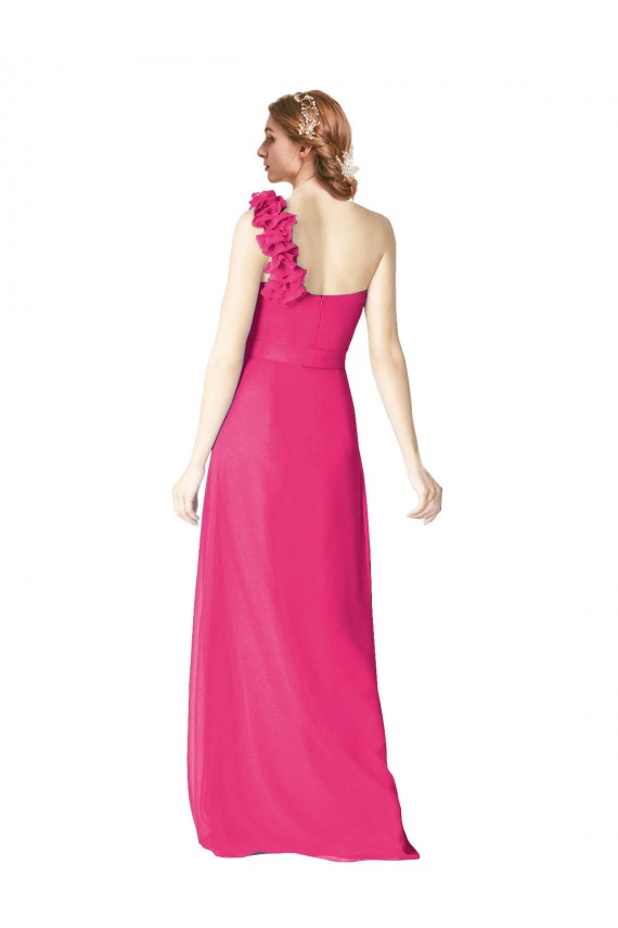 Chiffon Um Ombro Sem Mangas Comprimento Chão Azaléia Linha A Vestidos de Madrinha Baratos