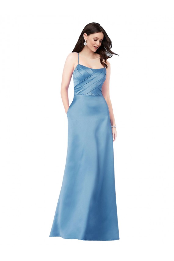 Cetim Alças finas Sem Mangas Criss Cruz Comprimento Chão Vestidos de Madrinha / Vestidos de Noite / Vestidos de Festa Baratos