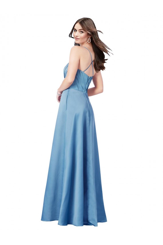 Cetim Alças finas Sem Mangas Criss Cruz Comprimento Chão Vestidos de Madrinha / Vestidos de Noite / Vestidos de Festa Baratos