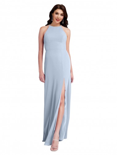 Crepe Esticado Cabeçada Sem Mangas Criss Cruz Comprimento Chão Longo Bainha Vestidos de Madrinha / Vestidos de Noite / Vestidos de Festa Baratos