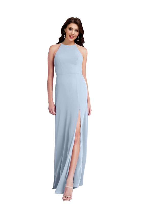 Crepe Esticado Cabeçada Sem Mangas Criss Cruz Comprimento Chão Longo Bainha Vestidos de Madrinha / Vestidos de Noite / Vestidos de Festa Baratos