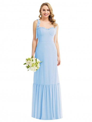 Chiffon Alças finas Sem Mangas Comprimento Chão Linha A Vestido de Madrinha Baratos