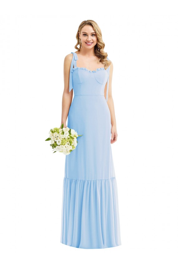 Chiffon Alças finas Sem Mangas Comprimento Chão Linha A Vestido de Madrinha Baratos