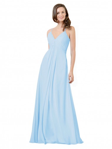 Chiffon Alças finas Sem Mangas Buraco da fechadura Comprimento Chão Linha A Vestido de Madrinha Baratos