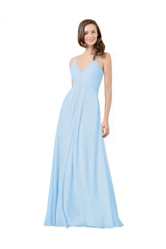 Chiffon Alças finas Sem Mangas Buraco da fechadura Comprimento Chão Linha A Vestido de Madrinha Baratos