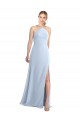 Chiffon Cabeçada Sem Mangas Criss Cruz Comprimento Chão Linha A Azul Céu Claro Vestidos de Madrinha Baratos