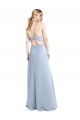 Chiffon Cabeçada Sem Mangas Criss Cruz Comprimento Chão Linha A Azul Céu Claro Vestidos de Madrinha Baratos