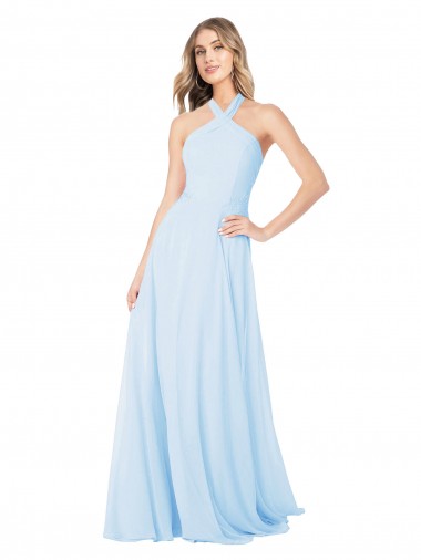 Chiffon Cabeçada Sem Mangas Comprimento Chão Longo Linha A Vestidos de Madrinha Baratos