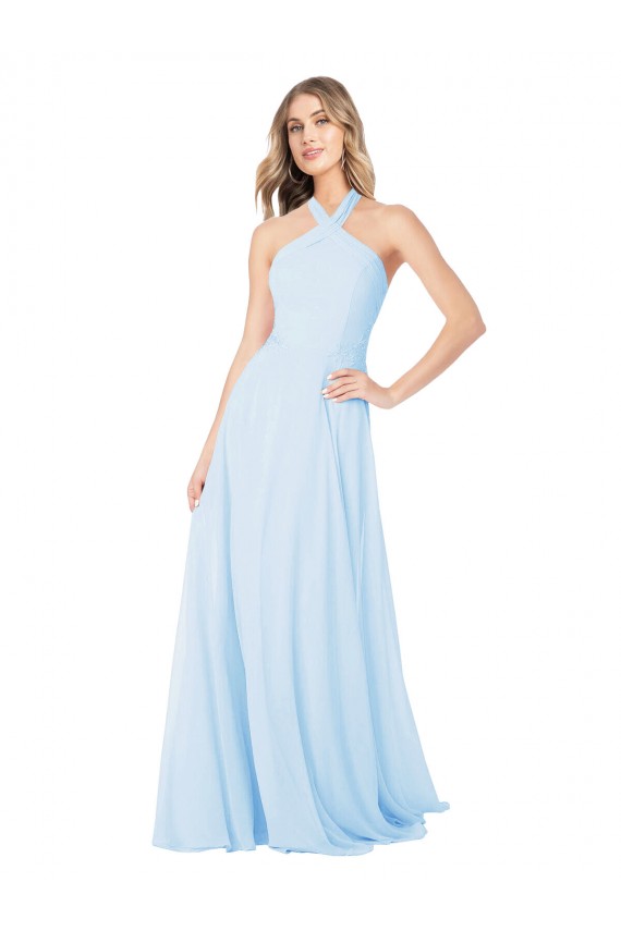 Chiffon Cabeçada Sem Mangas Comprimento Chão Longo Linha A Vestidos de Madrinha Baratos