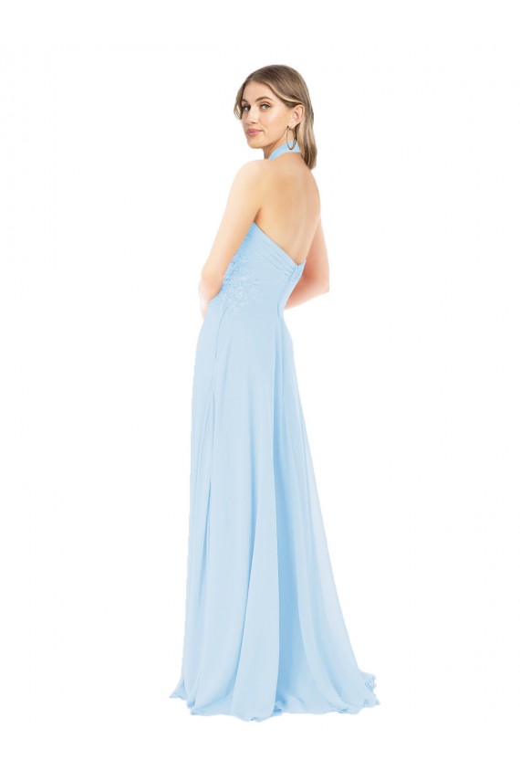 Chiffon Cabeçada Sem Mangas Comprimento Chão Longo Linha A Vestidos de Madrinha Baratos
