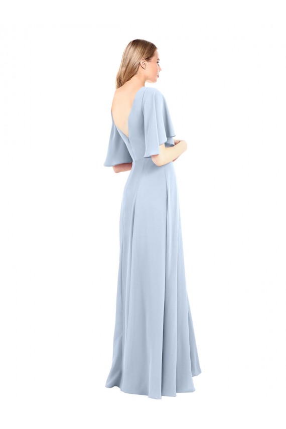 Chiffon Decote V Mangas Esvoaçantes Costas em V Comprimento Chão Vestidos de Madrinha Baratos