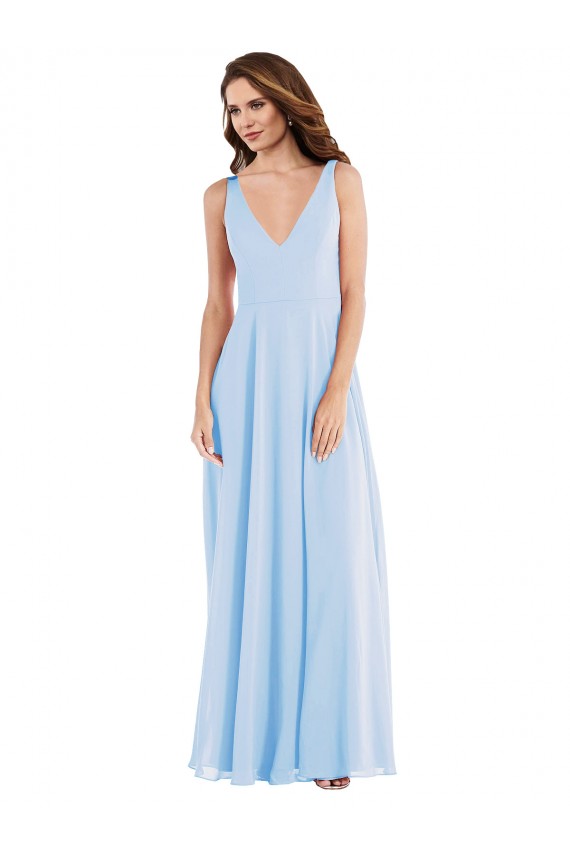 Chiffon Decote V Sem Mangas Comprimento Chão Linha A Vestido de Madrinha Baratos