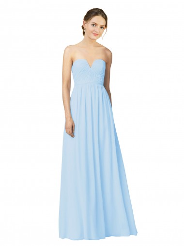 Chiffon Amor Sem Mangas Comprimento Chão Azul Céu Claro Linha A Vestidos de Madrinha Baratos