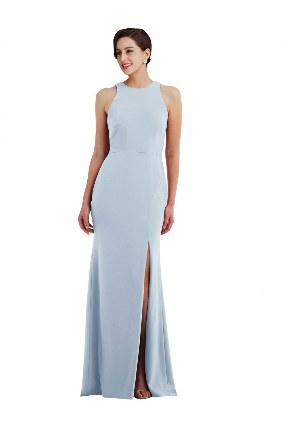 Crepe Esticado Cabeçada Sem Mangas Abrir de volta Comprimento Chão Trombeta Vestidos de Madrinha / Vestidos de Noite / Vestidos de Festa Baratos