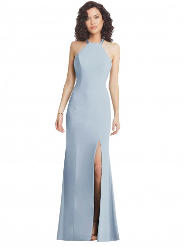 Crepe Esticado Cabeçada Sem Mangas Criss Cruz Comprimento Chão Trombeta Longo Vestidos de Madrinha / Vestidos de Noite / Vestidos de Festa Baratos
