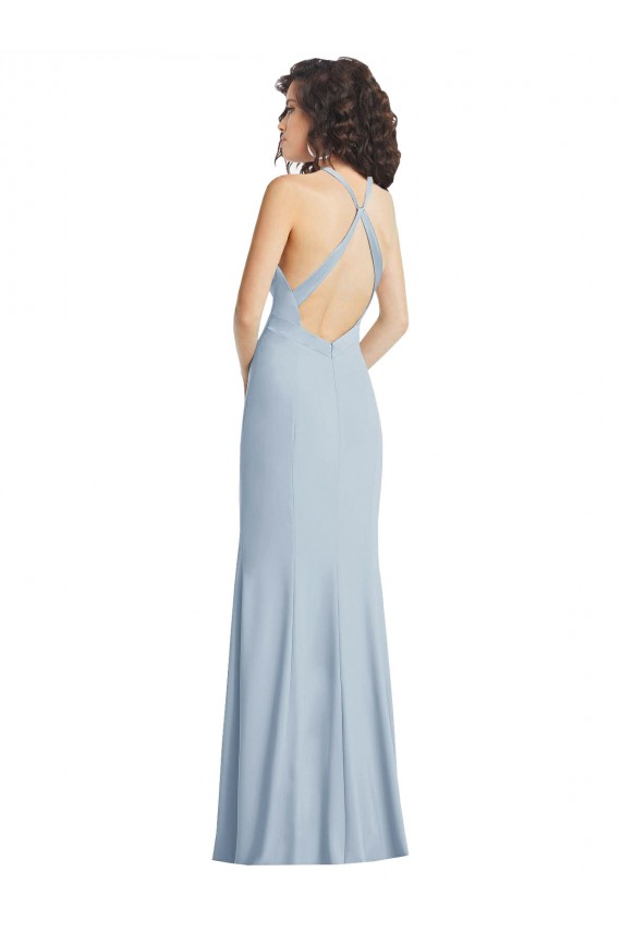 Crepe Esticado Cabeçada Sem Mangas Criss Cruz Comprimento Chão Trombeta Longo Vestidos de Madrinha / Vestidos de Noite / Vestidos de Festa Baratos