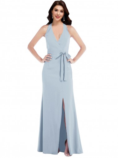 Crepe Esticado Cabeçada Sem Mangas Abrir de volta Comprimento Chão Linha A Longo Vestidos de Madrinha / Vestidos de Noite / Vestidos de Festa Baratos