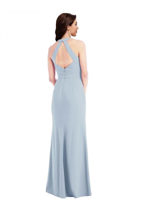 Crepe Esticado Cabeçada Sem Mangas Abrir de volta Comprimento Chão Linha A Longo Vestidos de Madrinha / Vestidos de Noite / Vestidos de Festa Baratos