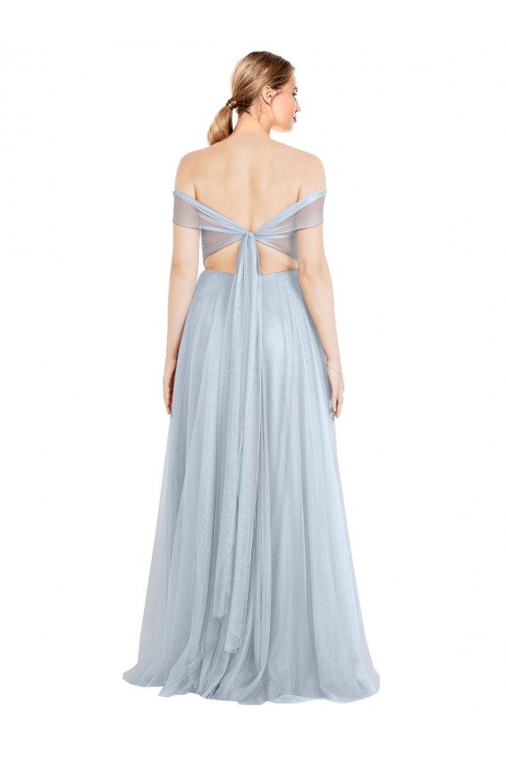 Tule Fora do Ombro Sem Mangas Comprimento Chão Vestidos de Madrinha Baratos