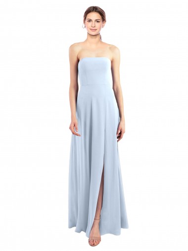 Chiffon Sem alças Sem Mangas Comprimento Chão Linha A Azul Céu Claro Vestidos de Madrinha Baratos