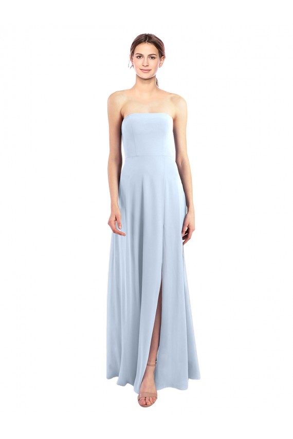 Chiffon Sem alças Sem Mangas Comprimento Chão Linha A Azul Céu Claro Vestidos de Madrinha Baratos