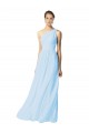 Chiffon Um Ombro Sem Mangas Comprimento Chão Azul Céu Claro Linha A Vestidos de Madrinha Baratos