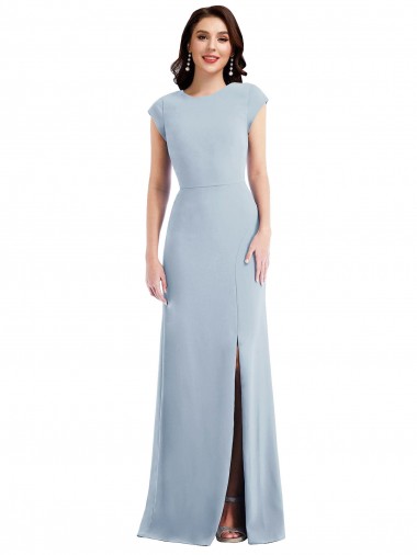 Crepe Esticado Mangas Curtas Abrir de volta Comprimento Chão Vestidos de Madrinha / Vestidos de Noite / Vestidos de Festa Baratos