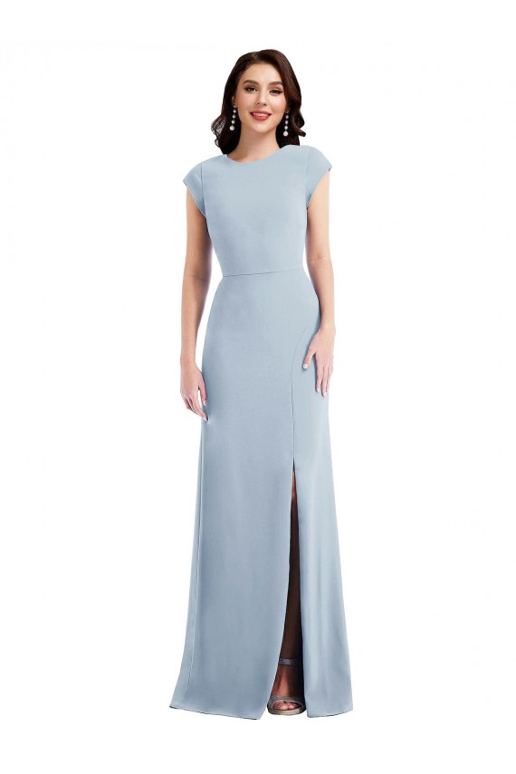 Crepe Esticado Mangas Curtas Abrir de volta Comprimento Chão Vestidos de Madrinha / Vestidos de Noite / Vestidos de Festa Baratos