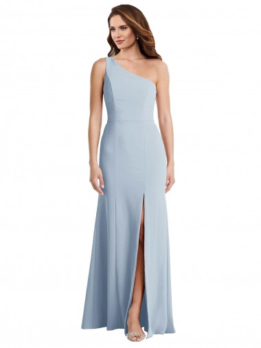 Crepe Esticado Um Ombro Sem Mangas Comprimento Chão Trombeta Longo Vestidos de Madrinha / Vestidos de Noite / Vestidos de Festa Baratos