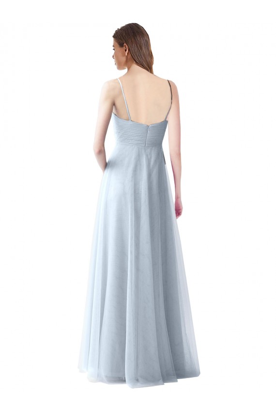 Tule Alças finas Sem Mangas Comprimento Chão Vestidos de Festa / Vestidos de Madrinha Baratos