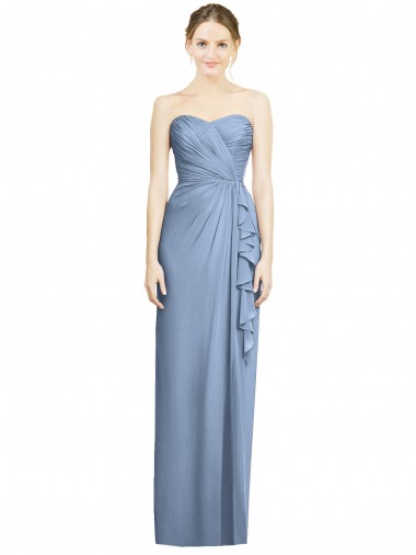 Chiffon Amor Sem Mangas Comprimento Chão Azul Empoeirado Bainha Vestidos de Madrinha Baratos