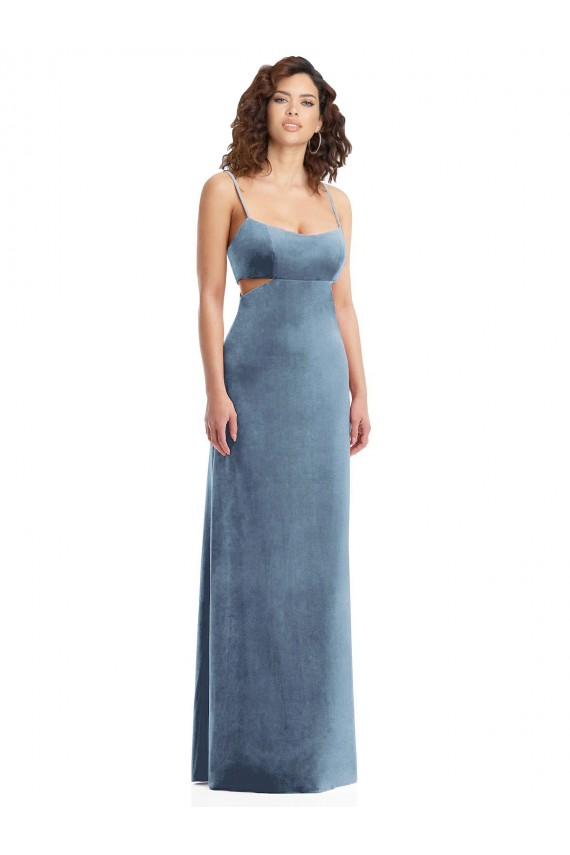 Veludo Elástico Decote Quadrado Sem Mangas Lombar Comprimento Chão Vestidos de Madrinha / Vestidos de Noite / Vestidos de Festa Baratos