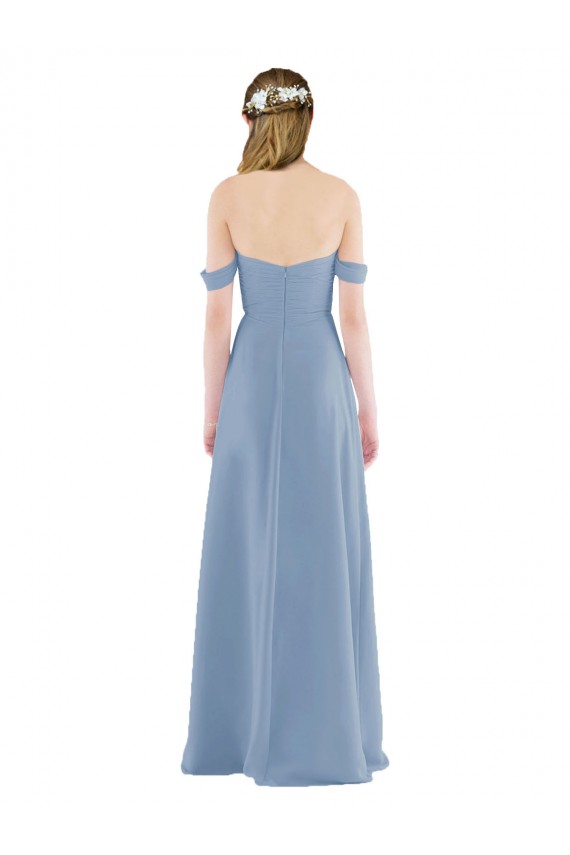 Chiffon Fora do Ombro Sem Mangas Comprimento Chão Longo Bainha Vestido de Madrinha Baratos