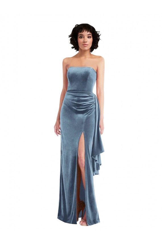Veludo Elástico Sem alças Sem Mangas Lombar Comprimento Chão Vestidos de Madrinha / Vestidos de Noite / Vestidos de Festa Baratos