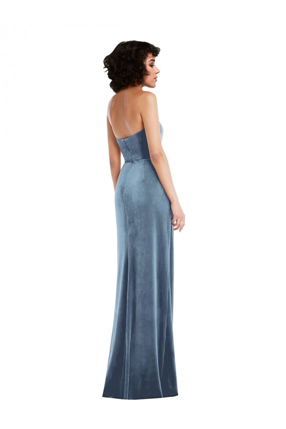 Veludo Elástico Sem alças Sem Mangas Lombar Comprimento Chão Vestidos de Madrinha / Vestidos de Noite / Vestidos de Festa Baratos