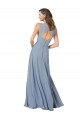 Chiffon Alças finas Sem Mangas Buraco da fechadura Comprimento Chão Azul Empoeirado Vestidos de Madrinha Baratos